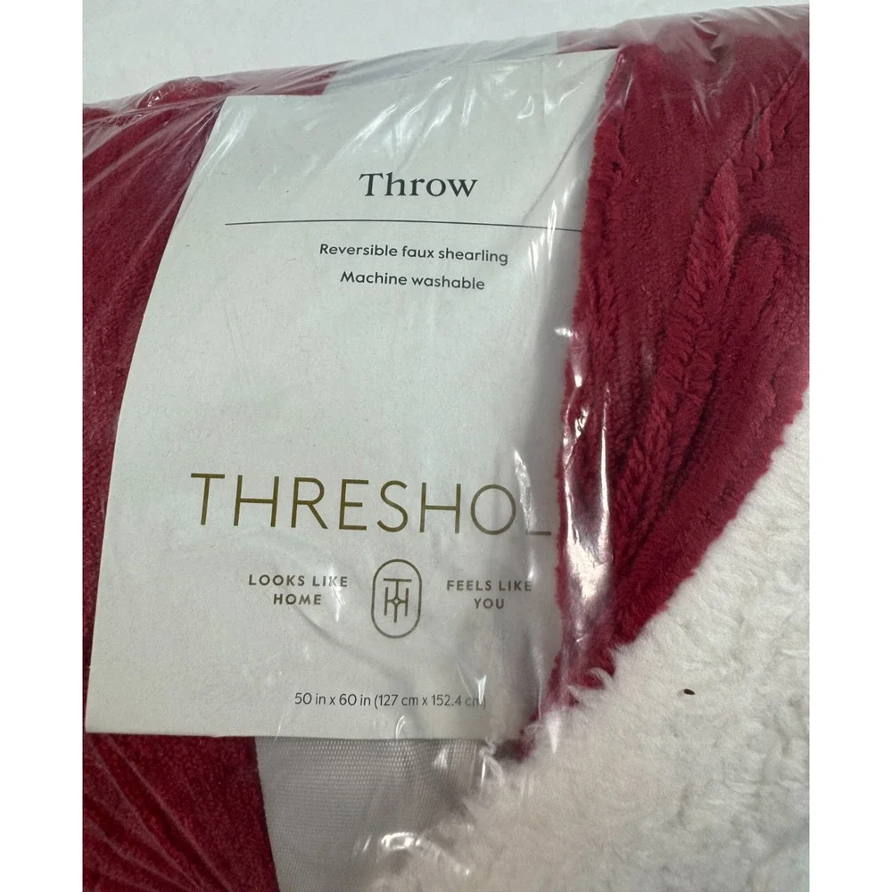 Threshold Solid Plush Throw Blanket with Faux Shearling Reverse Red NWT